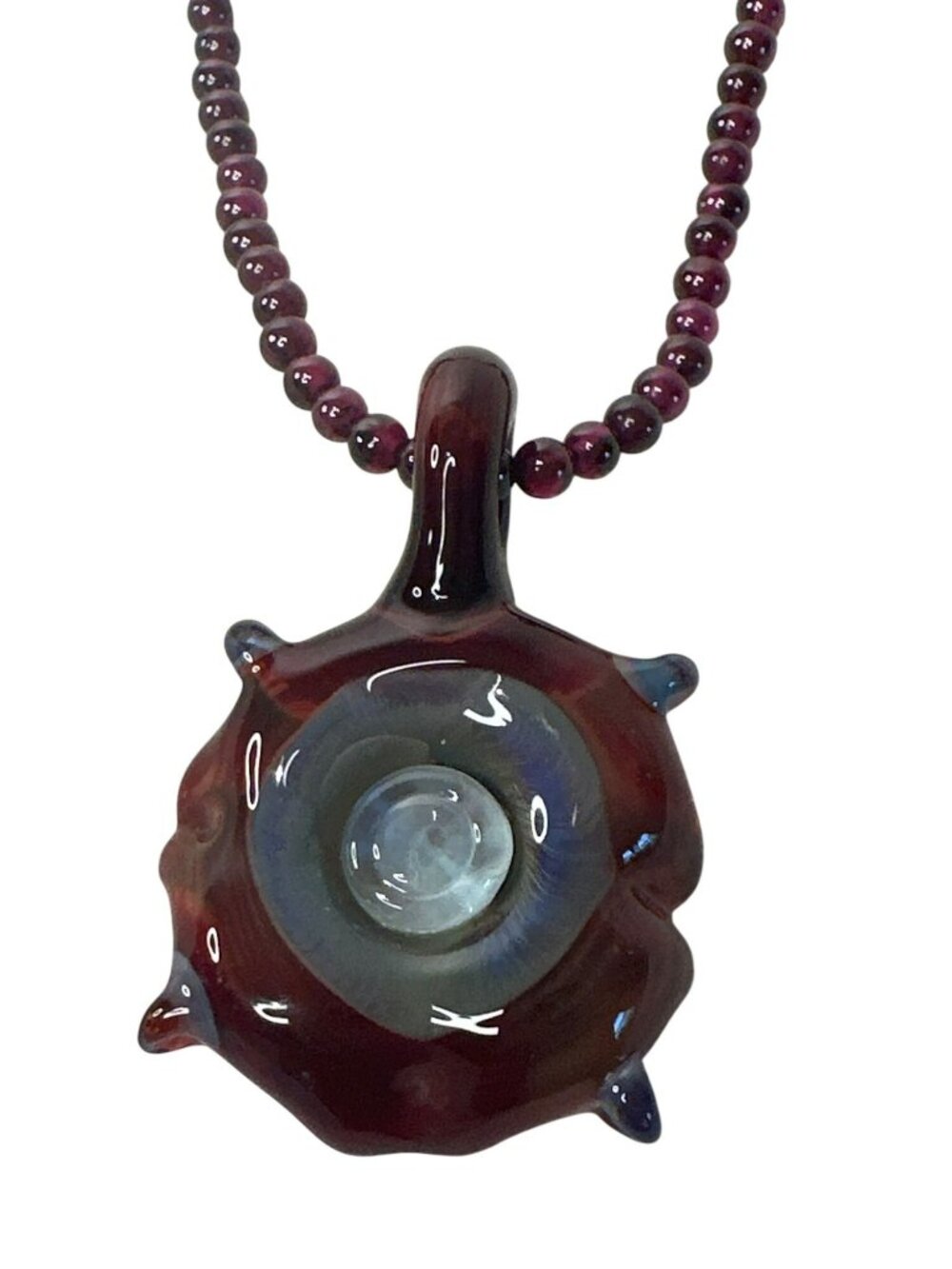 Necklace Handcrafted Glass Pendant Beaded Unique Toggle Clasp Red 22" Boho Artsy